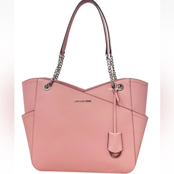 Michael Kors Jet Set Large Top Zip Chain Tote Prim Rose Saffiano Pink Leather - Picture 4 of 9